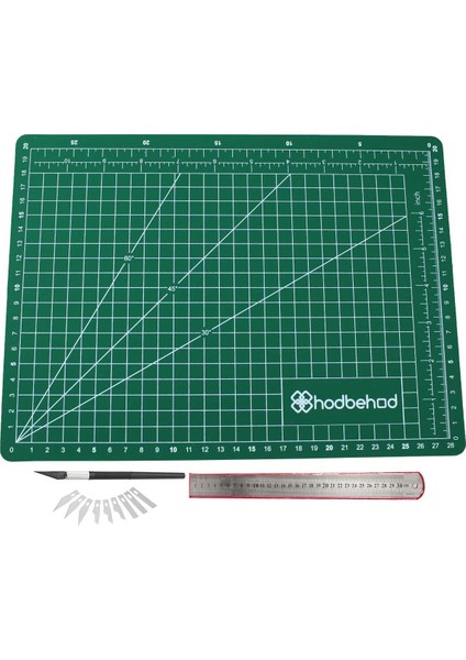 A3 Hobi Kesim Matı Seti Çift Taraflı Cutting Mat Set 45 x 30 cm Yeşil