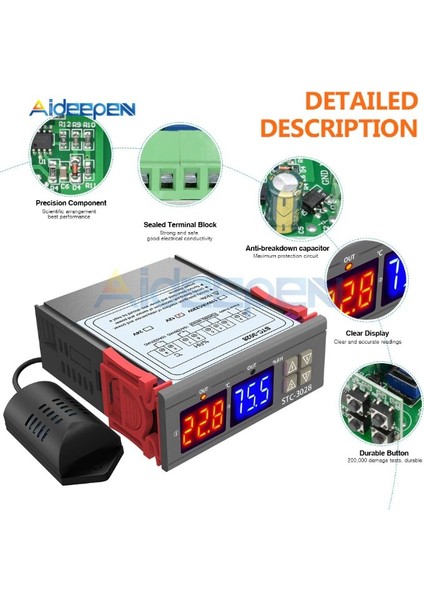 STC-3028 Dijital Sıcaklık Nem Ölçer 110-220V 10A Termostat Çift Ekran Termometre