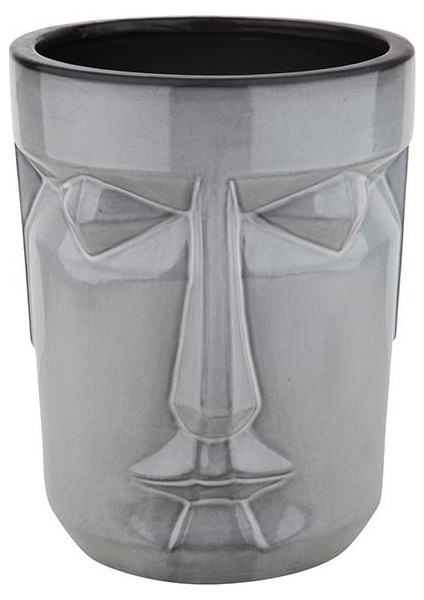 Gümüş Eskitme Maske Saksı Vazo 28cm