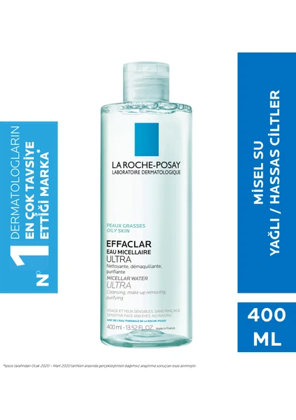 La Roche-Posay Effaclar Misel Su Micellar Ultra Yağlı/Akneye Eğilim Gösteren Ciltler 400Ml