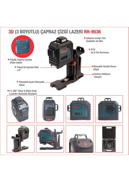 RH-9536 3 Boyutlu Çapraz Çizgi Hizalama Lazeri
