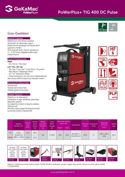 Gekamac Power Plus Tig 400 Dc Pulse Su Soğutmalı Kaynak Makinesi fiyatları
