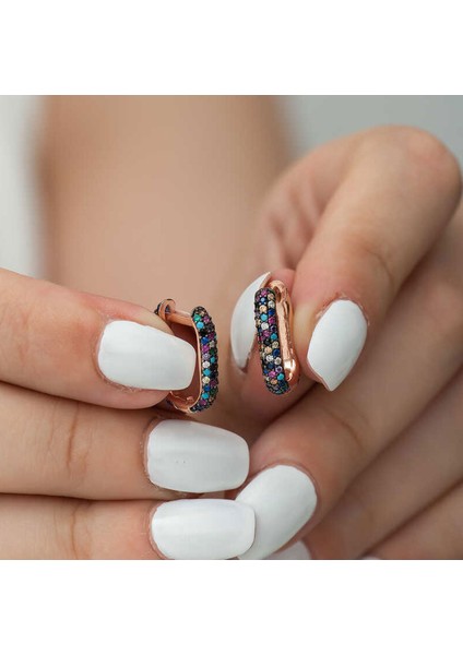 Gümüş Çift Taraflı Mix Taşlı J Kadın Küpe modelleri