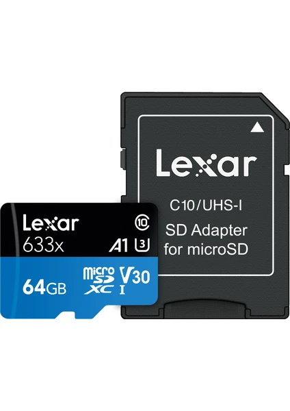 633X 64GB 100MB-45MB/s microSDXC UHS-1 Class 10 A1 V30 U3 Hafıza Kartı + Adaptör (LSDMI64GBB633A)