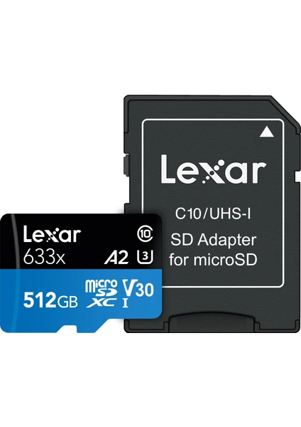 633X 512GB 100MB-70MB/s microSDXC UHS-1 Class 10 A2 V30 U3 Hafıza Kartı (LSDMI512BB633A)