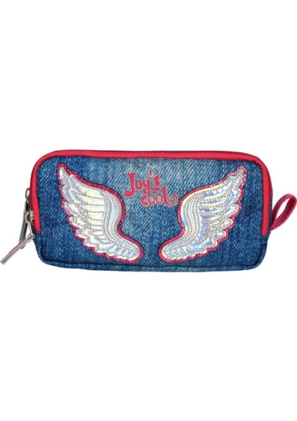 Denim Kanatlı Çift Bölmeli Kalem Çantası - Kız Çocuk