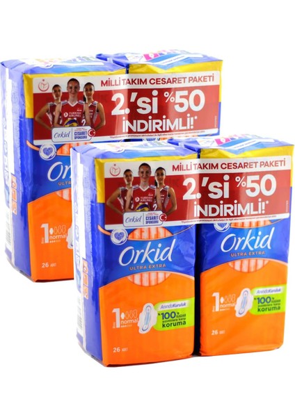 Hijyenik Ped Ultra Extra Normal 26'li Milli Takım Cesaret Paketi x 2 Adet