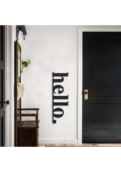 Hello Yazılı Metal Duvar Tablosu - Beyaz - Ev Duvar Dekorasyonları - 30 x 100 cm - Siyah - APT101