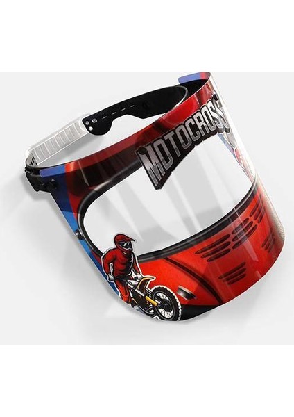 Çocuklar Için Yüz ve Ağız Koruyucu Siperlik - Motocross Desenli