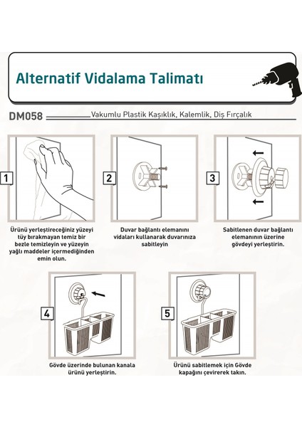 Vakumlu Plastik Çok Amaçlı Banyo Fırçalık Rafı Mat Siyah DM058 indirimleri