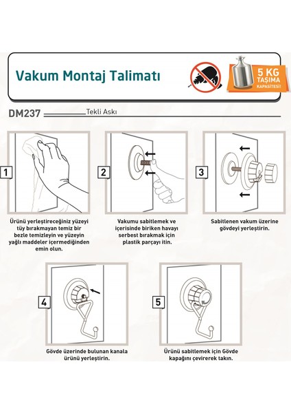 Vakumlu Tekli Askı Mat Siyah DM237