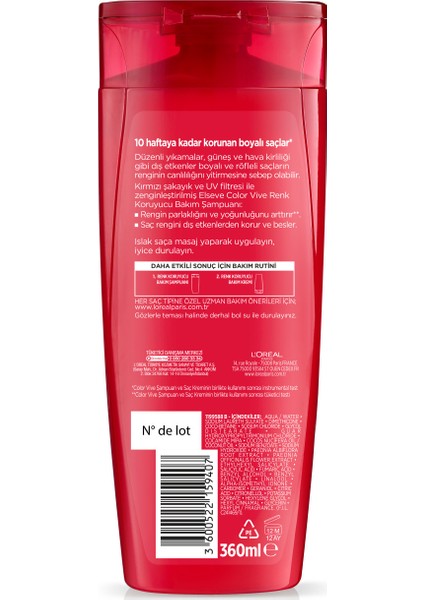 L'Oréal Paris Elseve Colorvive Renk Koruyucu Bakım Şampuanı 360 ml