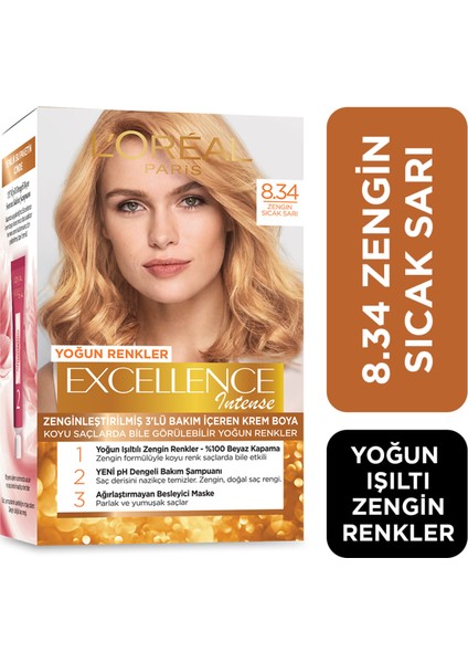 L'Oréal Paris Excellence Intense Saç Boyası 8.34 Zengin Sıcak Sarı