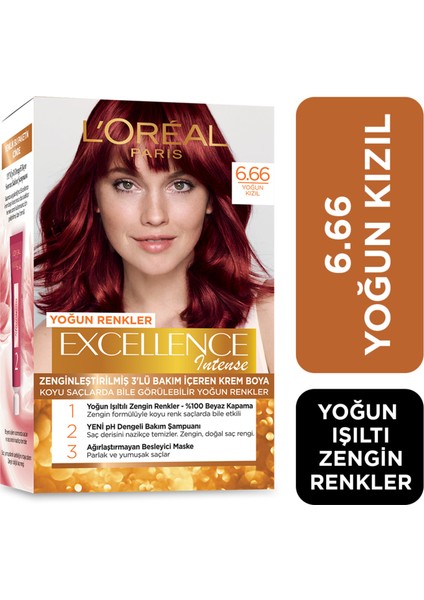 L'Oréal Paris Excellence Intense Saç Boyası - 6.66 Yoğun Kızıl