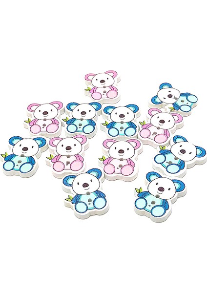 Panda Şeklinde Mavi - Pembe Ahşap Dekoratif Düğme 50'li fiyatları