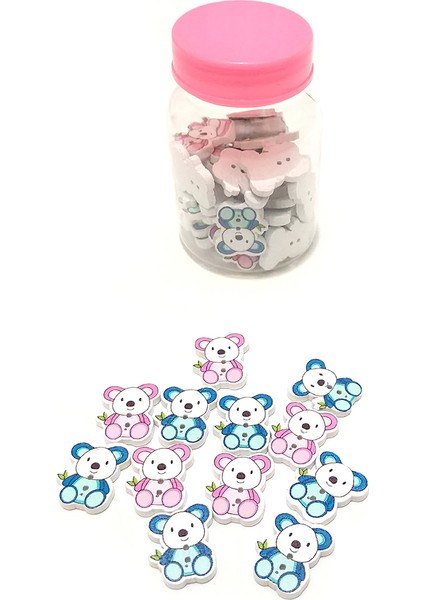 Panda Şeklinde Mavi - Pembe Ahşap Dekoratif Düğme 50'li modelleri