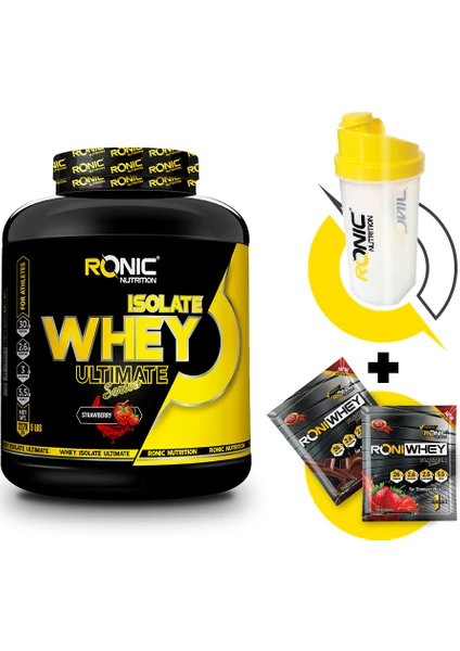 Ronic Nutrition Ultimate Isolate Whey Protein Tozu 2270 gr + Shaker ve 2 Adet Tek Kullanımlık Whey Protein