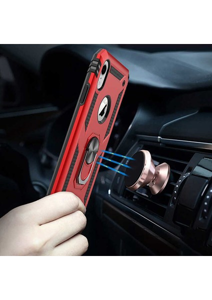 Apple iPhone Xr 6.1 Kılıf Standlı Magnet Mıknatıslı Yüzük Armored Zırhlı Kapak