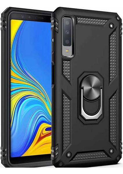 - Samsung Galaxy A7 2018 - Kılıf Yüzüklü Zırh Tank Vega Kapak - Siyah - T8253