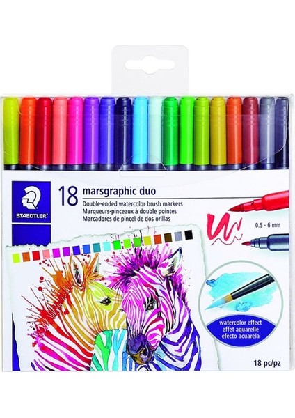 Marsgraphic Duo Brush Pen Renkli Çift Taraflı Fırça Uçlu Marker Seti 18'li