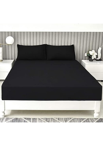 Stella Flavo Luxury Ranforce Tek Kişilik Lastikli Çarşaf Seti 100 x 200 + 30 cm Yastık Kılıflı Siyah