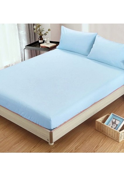 Luxury Ranforce Tek Kişilik Lastikli Çarşaf Seti 100 x 200 + 30 cm Yastık Kılıflı Mavi