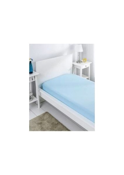 Luxury Ranforce Tek Kişilik Lastikli Çarşaf Seti 100 x 200 + 30 cm Yastık Kılıflı Mavi