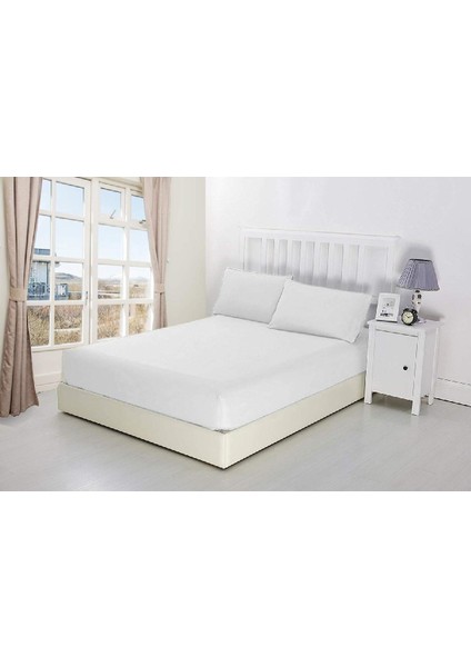 Stella Flavo Luxury Ranforce Tek Kişilik Lastikli Çarşaf Seti 100 x 200 + 30 cm Yastık Kılıflı Beyaz