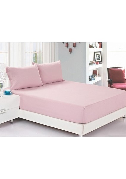 Luxury Ranforce Çift Kişilik Lastikli Çarşaf Seti 160 x 200 + 30 cm Yastık Kılıflı Pembe