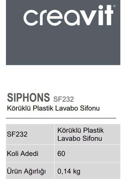 SF232 Körüklü Plastik Lavabo Sifonu - Ø 32 mm