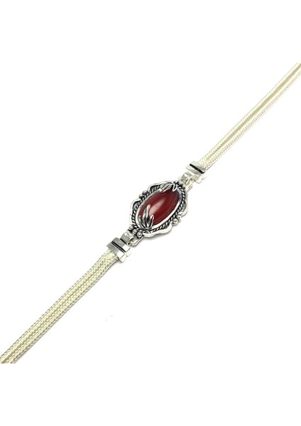 Akik Taşlı 925 Ayar Mardin Hasırı Gümüş Bileklik