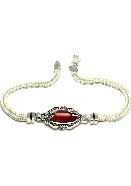 Akik Taşlı 925 Ayar Mardin Hasırı Gümüş Bileklik fiyatları