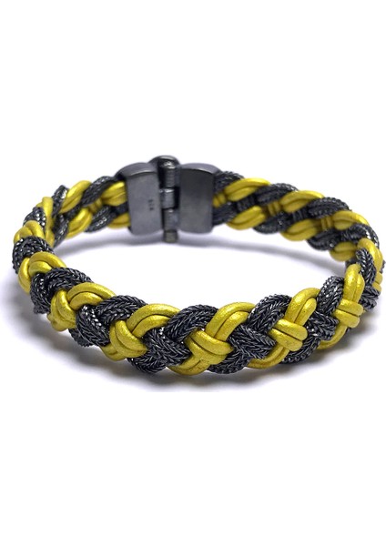 Sarı Deri ve Hasır Tasarım Unisex Gümüş Bileklik fiyatları