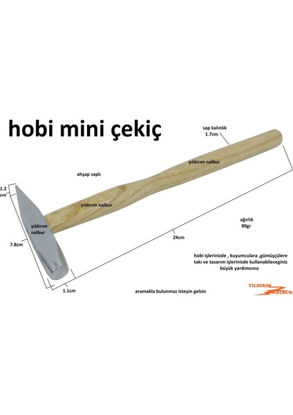 Kuyumcu Gümüşçü Çekici 90 gr Takı Tasarım Minik Çekiç Hobi Çekiç Takı Çekici