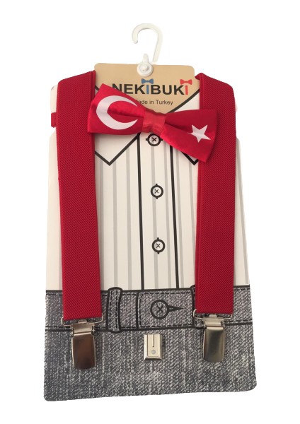 Bayraklı Papyon & Pantolon Askısı - Kırmızı