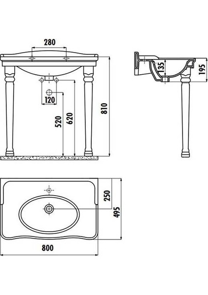AN080 Antik Etajerli ve Ayaklı Lavabo 80 cm