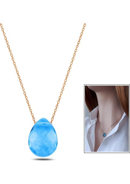 Aqua Kristal Damla Kolye _rose
