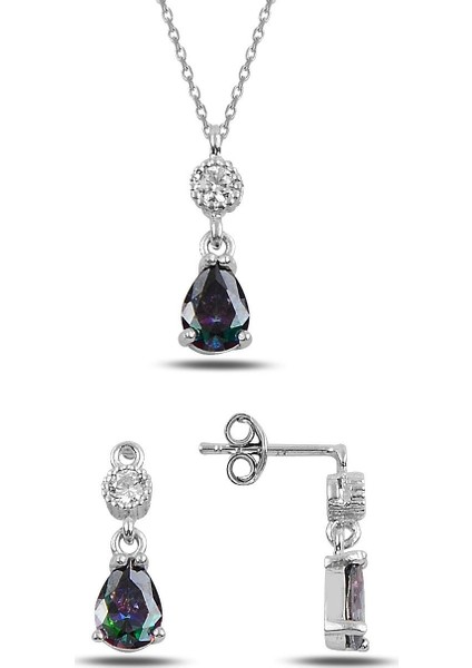 Elmas Montürlü Topaz Damla Ikili Takı Seti