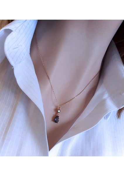 Elmas Montürlü Topaz Damla Taş Kolye _rose modelleri