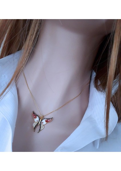 Kırmızı Güneşin Kızı Kelebek Kolye _14K Altın Kapl. fiyatları