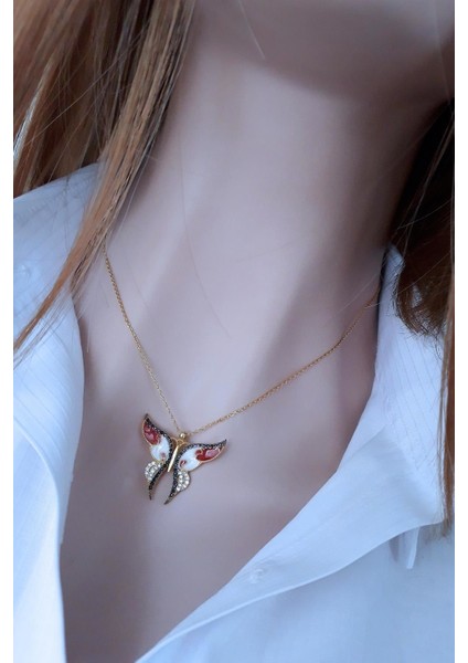 Kırmızı Güneşin Kızı Kelebek Kolye _14K Altın Kapl. modelleri