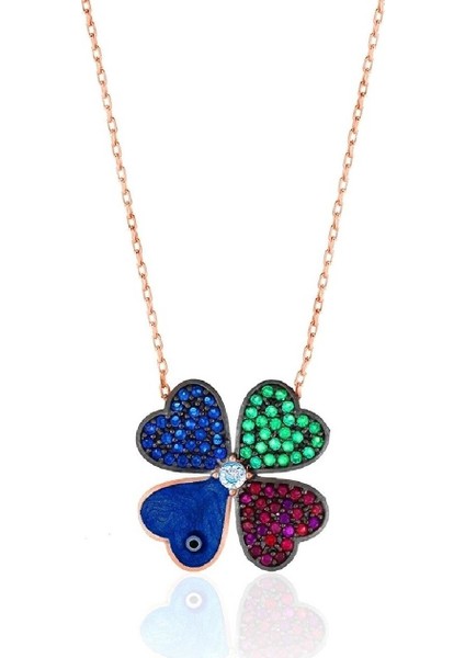 Multicolor Sedef Nazarlı Yonca Kolye