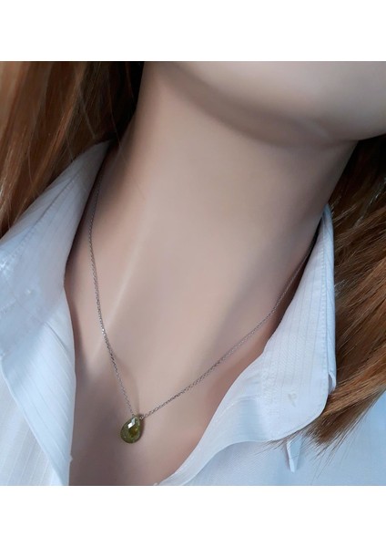 Yosun Yeşili Şeker Kristal Damla Kolye