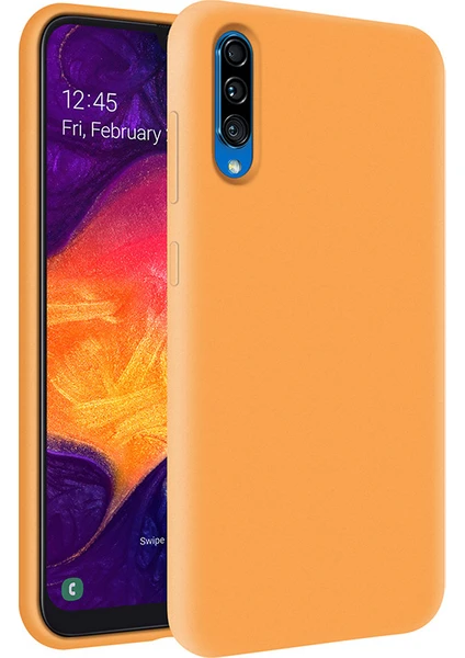 Kzy Samsung Galaxy A50 İçi Kadife Soft Silikon Kılıf - Turuncu