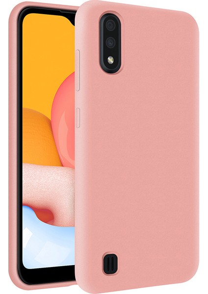 Samsung Galaxy A01 İçi Kadife Soft Silikon Kılıf - Pembe