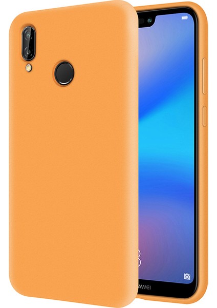 Huawei P20 Lite İçi Kadife Soft Silikon Kılıf - Turuncu