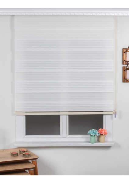 Beyaz Pliseli Zebra Perde Etek Dilimsiz 110 x 200 fırsatları