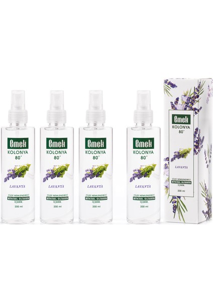 Gliserinli Kolonya Lavanta 4 Adet 200 ml Sprey