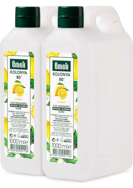Gliserinli Kolonya Limon 2 Adet 1000 ml