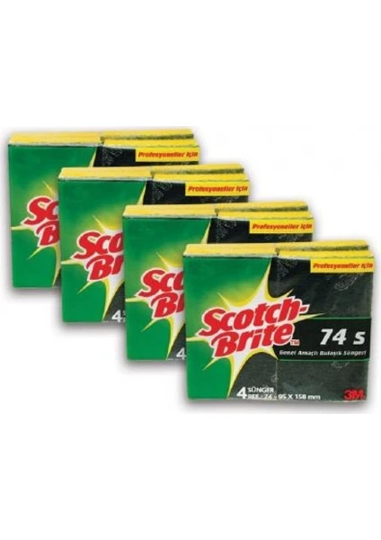 Scotch Brite 74 S Genel Amaçlı Bulaşık Süngeri 4'lü Sarı